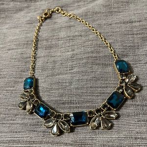 J.Crew gold bib necklace with blue and clear crystals